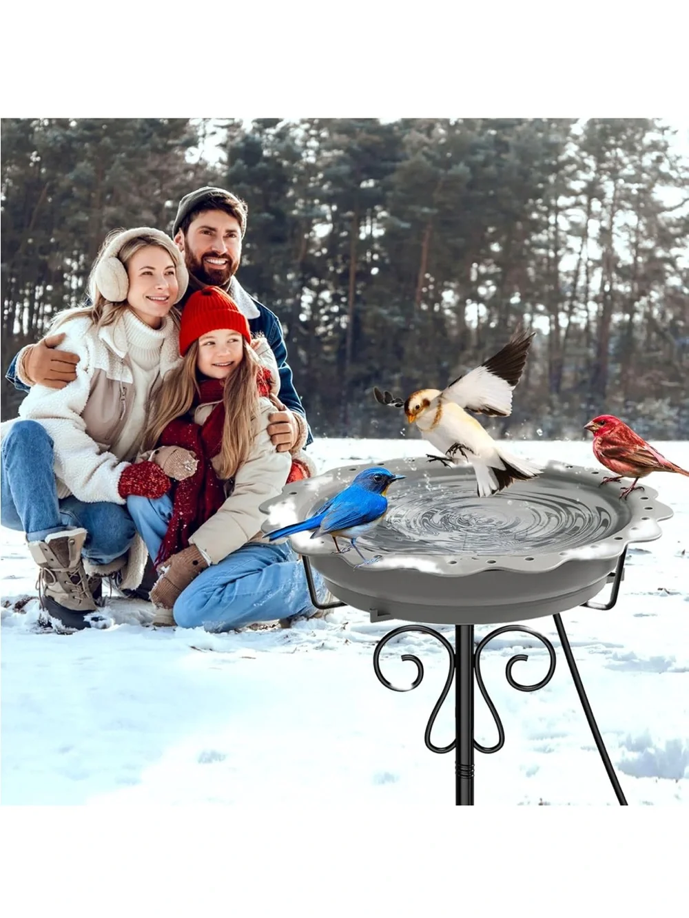 New Open Box Heated Bird Bath for Outside Winter, Powerful 100W Thermostat Contr